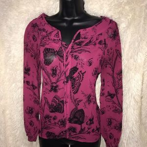 Loft sheer butterfly floral long sleeve top